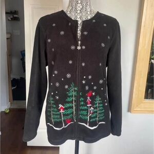 Vintage Large Winter Christmas Zip Up Fleece Jacket Sweater